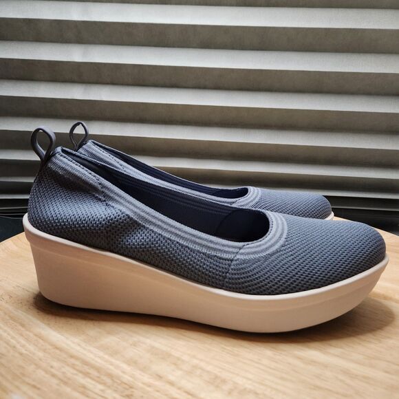 Clarks Cloudsteppers Step Rose Fern – Women’s 9W | Blue Slip-On Wedge - Picture 3 of 10